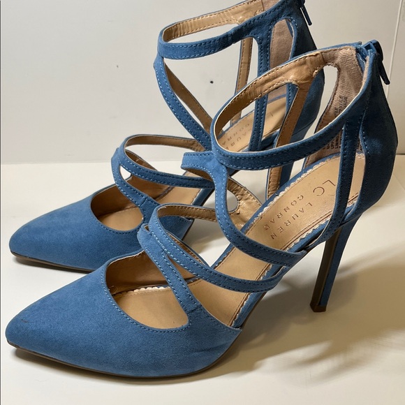 LC Lauren Conrad Denim Blue Strappy Heels - Picture 1 of 5